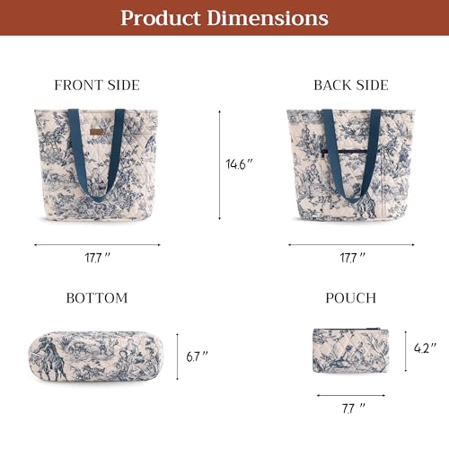Maison d' Hermine Shopping Bags Cotton Quilted Tote Bag with Zipper Pockets - color: 008 - the Miller - Blue