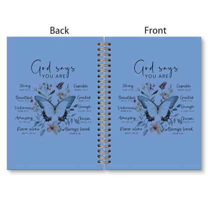 huester Inspirational Christian Butterfly Notebook Journal, God Says You Are Bible Scripture Blue Journal Notebooks for Note Taking, Bible Journaling Hardcover Paper Spiral Notebook, 5.5x8.3 Inch - color: blue