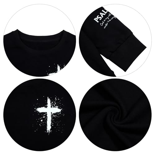 MOUSYA Women Christian Sweatshirt Psalms 91 Sleeve Print Sweatshirt Bible Verse Pullover - color: Black, size: XX-Large