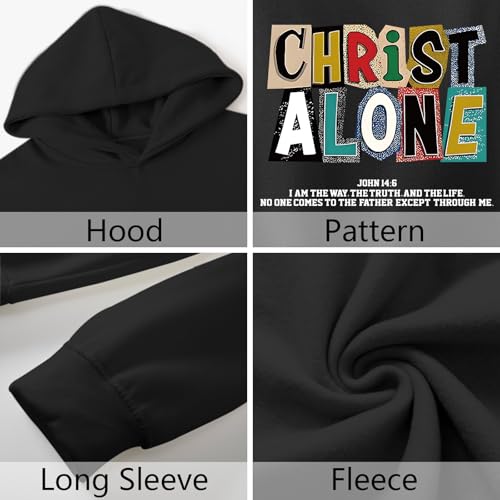 Christian Hoodies For Men Jesus Religious God Hoodie Faith Bible Verse Sweatshirt inspirational Cotton Pullover Tops - color: Black, size: Large
