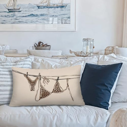Lacama Coastal Leopard Print Throw Pillow Cover 12x20, Coastal Room Decor - color: Coast-bikini-leopard Print