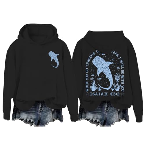 Whale Shark Hoodie Christian Hoodies for Women Men Shark Sweatshirt - color: Black, size: Medium