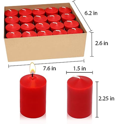 15 Hour Red Votive Candles, Unscented 1.5 Inch Diameter Wax Candles for Wedding, Party & Home, 1.5"D x 2.25"H - color: Red