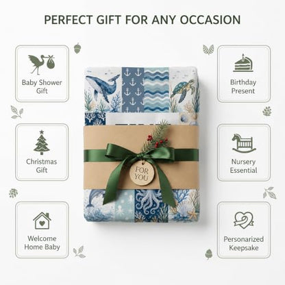 Personalized Ocean Animal Baby Blanket, Custom Sea Life Baby Blanket - color: Blue #5
