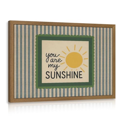 Dynazo Wood Framed Nursery Quote Wall Art, Retro Sun Wall Decor, You Are My Sunshine Quote Poster Print, Vintage Stripe Inspirational Kids Room Artwork for Baby Room Nursery Bedroom 12x16 Inch - color: SunShine, size: 16"L x 12"W