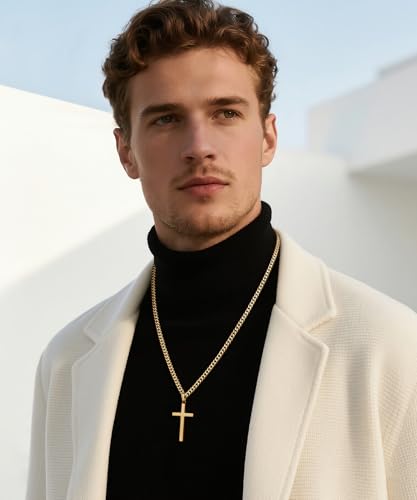 S925 Sterling Silver or 18k Gold Cross Necklace for Men Women - color: Gold