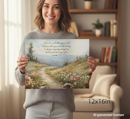 YOXORDQ Bible Verses Proverbs 3：5-6 Canvas Wall Art,16x12in - color: Scripture Flower, size: 16"L x 12"W