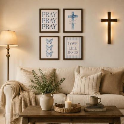 WEFKODO Christian Bible Verse Wall Art Decor Pray Posters 8x10 Unframed - color: Cross Blue Pray