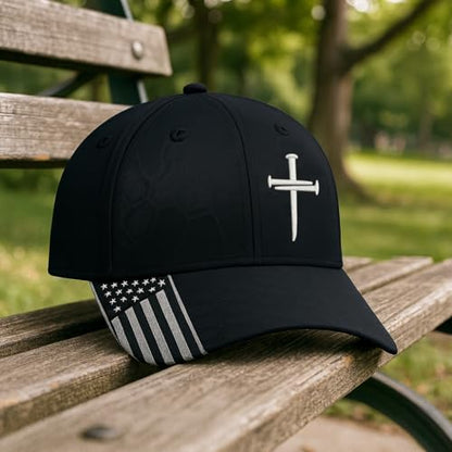 Christian Hats for Men, Three Nails Cross Embroidered Faith Baseball Cap - color: Black