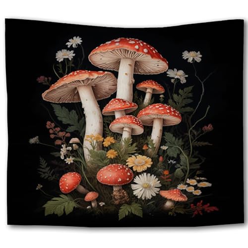 Foritho Whimsical Forest Mushroom Floral Tapestry, Dark Cottagecore Mushroom Botanical Tapestry Wall Hanging, Fairycore Flower Wall Tapestries for Bedroom Living Room Home Decor, 50x60 Inch - color: Color 15
