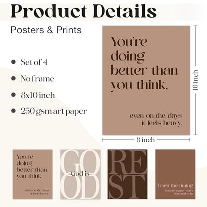 WEFKODO Bible Verse Christian Wall Art God Is Good Posters Prints Brown - color: god good
