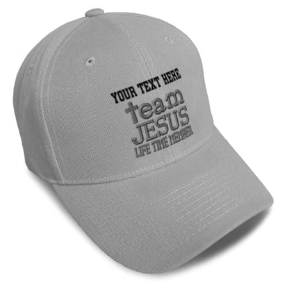 Custom Baseball Cap Team Jesus Life Time Member Christian God - color: Gray Personalized Text Here