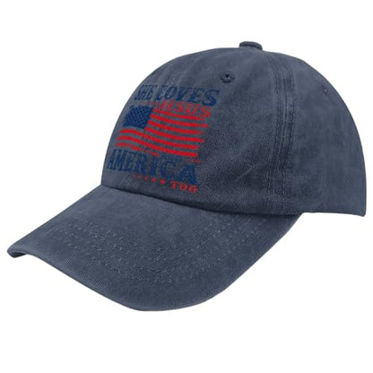 She Loves Jesus and America Too Hats for Womens Soft Washed Distressed Baseball - color: She Loves Jesus and America Toonavy Blue1