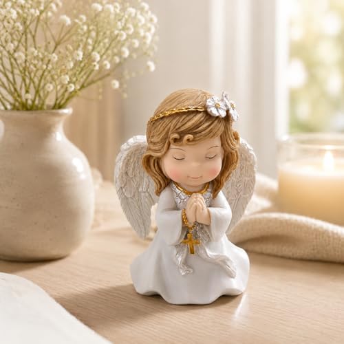 Comfy Hour 5 Inch Catholic Praying Angel Statue, Gold Cross - style: Rustic, Antique, Vintage