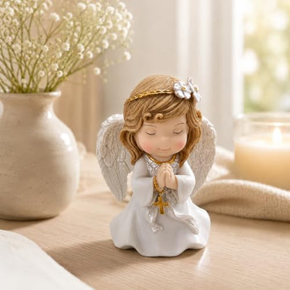 Comfy Hour 5 Inch Catholic Praying Angel Statue, Gold Cross - style: Rustic, Antique, Vintage