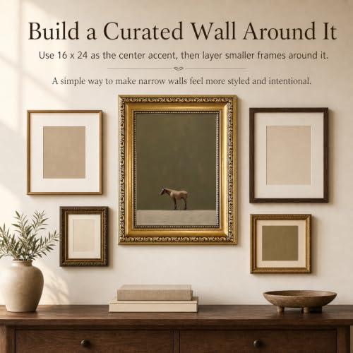 Vintage Horse Gold Framed Wall Art Minimal Sage Green Pictures Wall Decor - color: Cool Horse, size: 24"L x 16"W