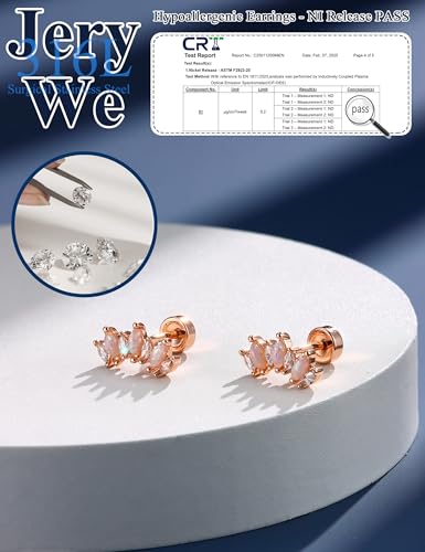 JeryWe Cartilage Earrings for Women Hypoallergenic Helix Piercing Jewelry - color: I:opal-rosegold filled
