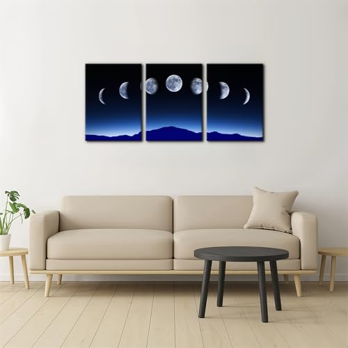Pacimo 3 Pieces Canvas Wall Art for Living Room Abstract Wall Decor for Bedroom Full Growth Cycle of the Moon Paintings Modern Artwook Canvas Art Prints Moon Landscape Pictures Home Decor - 12"x16"x3 - color: Wallart-06, size: 12"x16"x3 Panels