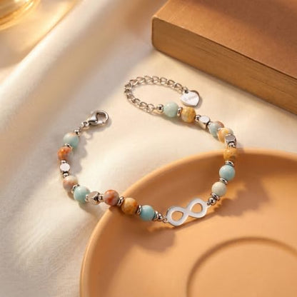 Bracelet for Women Natural Stone Beaded, Stainless Steel Charms, Adjustable - color: 5-Infinity