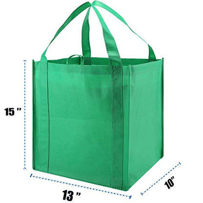 NERUB Set of 10 Reusable Grocery Bags Heavy Duty Shopping Bags Large Grocery Totes with Reinforced Bottom Super Sturdy Handles, Green - color: Green