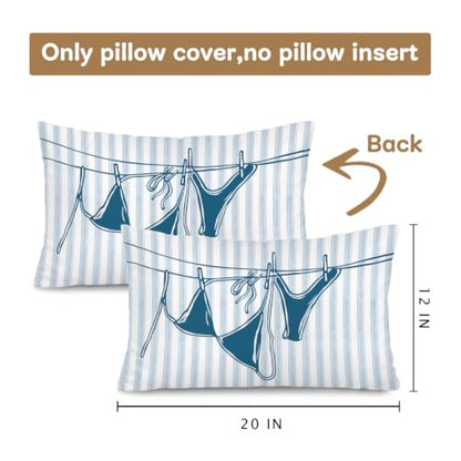 Blue Coastal Beach Cowgirl 12x20 Pillow Cover Decor - color: 02-bikini Line-blue Stripe 12x20