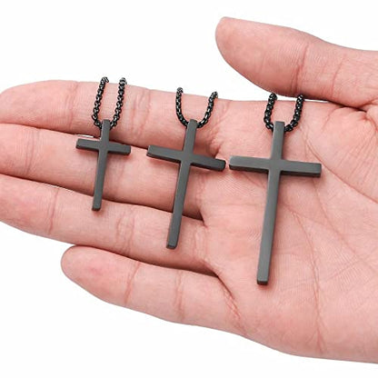 IEFSHINY Gifts for Men Boys - Stainless Steel Cross Pendant Chain Necklaces for Men, Mens 16-30 Inches Chain Gold Silver Black Cross Necklace Boys Jewelry Gifts - size: 20, style: Black-cross pedant 0.7"*1.18"