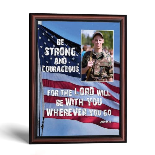 Be Strong and Courageous Military Picture Frames, Patriotic Wall Art - color: Walnut, size: 11"L x 14"W