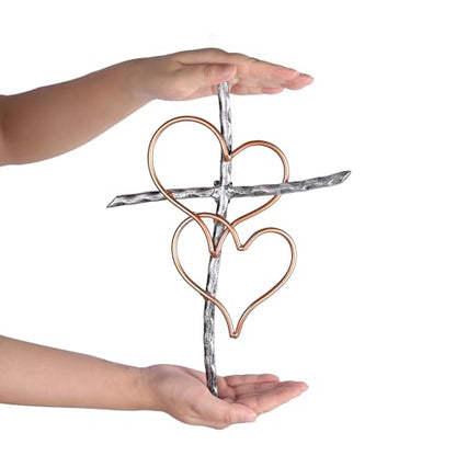 Wall Cross Heart Metal Crosses Religious Wall Art for Wall Hanging