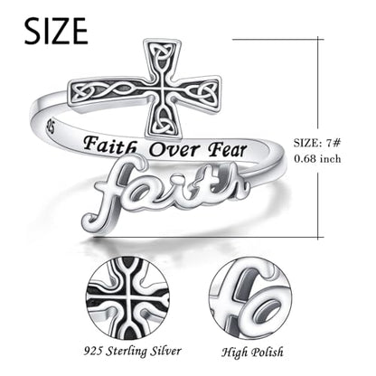 DAOCHONG Cross Rings for Women 925 Sterling Silver Faith Cross Purity Ring