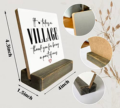 Thank You Wood Plaque Gift, It Takes A Village Thank You for Being A Part of Ours, Plaque with Wooden Stand, Meaningful Wood Sign Plaques Gifts, Child Care Worker Gift - color: Village01