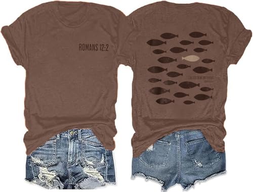 Christian T-Shirt Women Faith Inspirational Graphic Shirts Tee Short Sleeve Religious Bible T Shirt Tops - color: Coffee Brown-1, size: Small