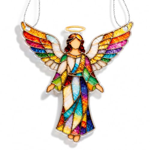 Colorful Angel Christmas Ornament with Mosaic-Style Wings, Religious Christmas Decor for Christian Homes, Beautiful Angel Wings Ornament for Christmas Tree Decoration, Acrylic Angel Gift for Women - color: Guardian Angel