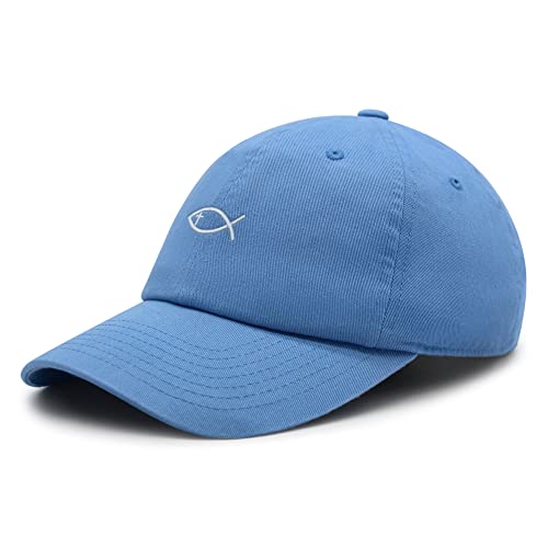 JPAK Jesus Fish Symbol Premium Dad Hat Embroidered Cotton Baseball Cap Symbol of Christianity - color: Light Blue