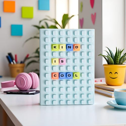 Pearhead Customizable Letterboard Journal with Silicone Cover – Fidget Notebook with Letters and Symbols, Lined Pages for Writing & Planning, Blue - color: Blue Letterboard Journal