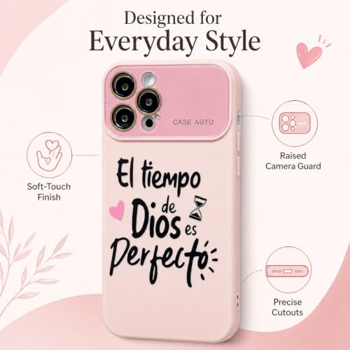 for iPhone 17 Pro Max Case God's Timing is Perfect Spanish Bible Verse Phone Case, Full Camera Lens Protection, Shockproof Drop Resistant Durable Cover (Pink, iPhone 12 Pro) - color: pink, size: iPhone 12 Pro