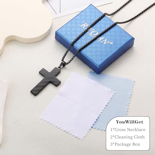 RWQIAN American Flag Cross Necklace for Men Bible Verse, Christian Religious Scriptures Faith Baptism 1st First Communion Pendant Chain for Boys, Fathers Dad Day Graduation Jewelry Gifts for Him - color: Black, style: Philippians 4:13
