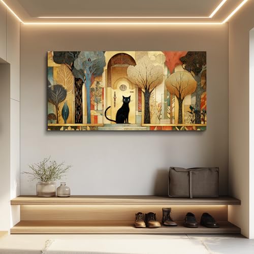 XIGUANGART Extra Large Modern Cute Cat Wall Art for Living Room,48x24 In - color: Abstract Canvas Wall Art, size: 48"L x 24"W