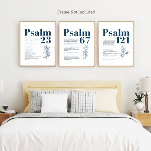 Blue Set of 3 Poster Bible Verse Wall Art,Psalm 23 Christian Wall Decor - color: Psalm of David