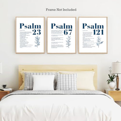 Blue Set of 3 Poster Bible Verse Wall Art,Psalm 23 Christian Wall Decor - color: Psalm of David