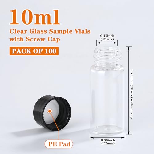 10ml 100pcs Clear Small Glass Vials with Screw Cap - size: 10ml 100pcs