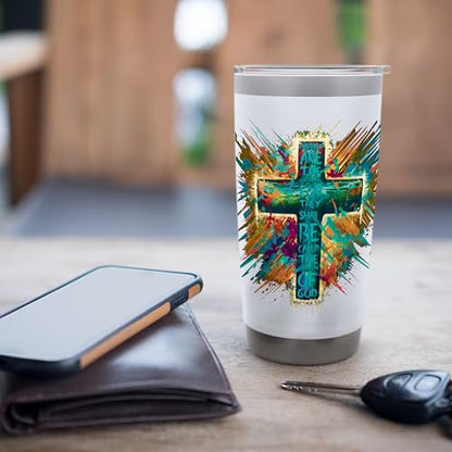 Abstract Cross Blessed Are The Peacemakers Matthew 5:9 Stainless Steel Insulated Tumbler - color: White