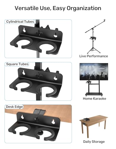 Multi Mic Holder with Clamp for Desk/Stand/Wall, Hold Up to 2 Handheld Mics