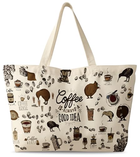 Miss Adola Large Tote Bag for Women - Canvas Tote Bag with Zipper Aesthetic Reusable Shoulder Bag for Gym, Travel, Work - style: Coffee House