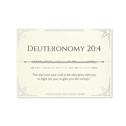 Loved Creations Morse Code Bracelets for Women, Christian Bible Verse Bracelets, Scripture S925 Sterling Silver Inspirational Faith Jewelry, Religious Gifts for Women - color: Deuteronomy 20:4