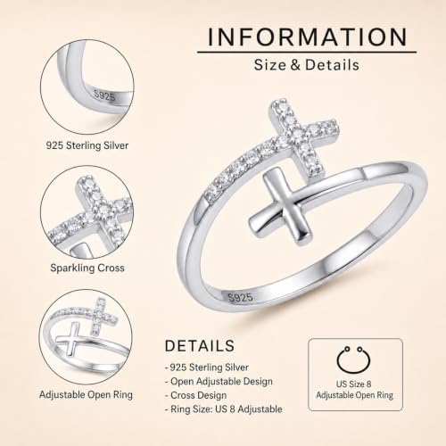Cross Rings 925 Sterling Silver for Women Christian Religious Jewelry Faith Gifts for Mom Wife Girlfriend Her - color: White-7