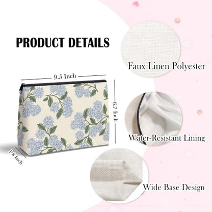 Blue Hydrangea Zipper Makeup Bag for Women - color: Blue Hydrangea