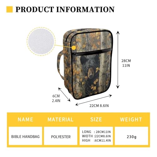 Suobstales Bear Hunting Camo Print Bible Covers for Women Men Lightweight Bible Accessories with Handle and Zippered Pocket Bible Tote Bag for Kids - color: Bear Hunting Camo