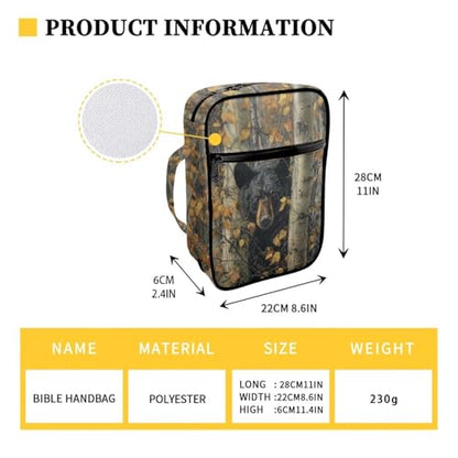 Suobstales Bear Hunting Camo Print Bible Covers for Women Men Lightweight Bible Accessories with Handle and Zippered Pocket Bible Tote Bag for Kids - color: Bear Hunting Camo