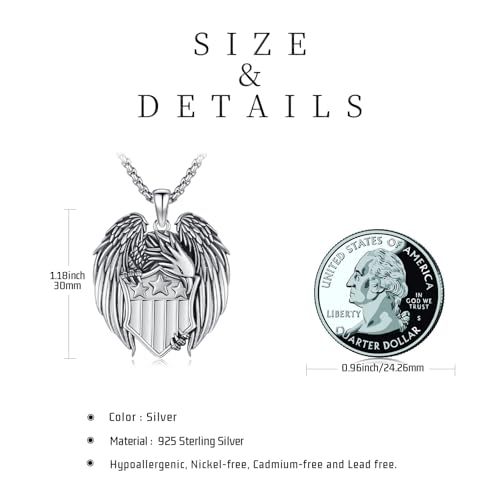 American Flag/Eagle/Star Necklace for Women 925 Sterling Silver Silver/Gold/Black American Flag Pendant 4th of July Jewelry for Wife Sister Girlfriend - color: White-4