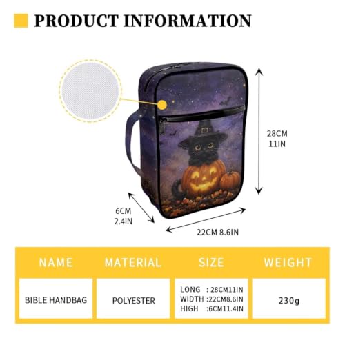 Suobstales Cat Pumpkin Bat Candy Maple Leaves Pattern Bible Cover Carrying Book Case for Women Men Halloween Lightweight Bible Bag Bible Protective with Handle and Zippered Pocket - color: Cat Pumpkin Bat Candy Maple Leaves